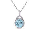 3.96 Carat (ctw) White and Blue Topaz Halo Pendant Necklace in Sterling Silver With Chain
